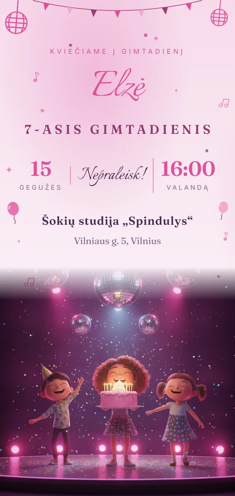Elektroninis kvietimas telefone: Gimtadienis · Disko