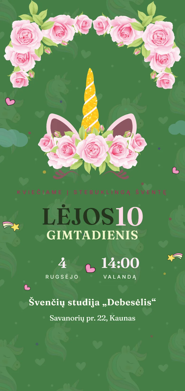 Elektroninis kvietimas telefone: Gimtadienis · Vienaragis