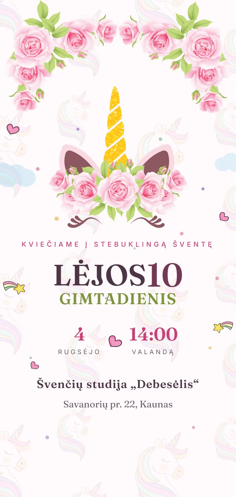 Elektroninis kvietimas telefone: Gimtadienis · Vienaragis