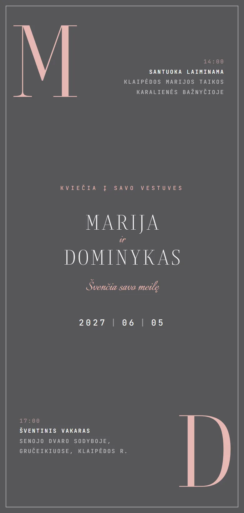 Elektroninis kvietimas telefone: Vestuvės · Monograma
